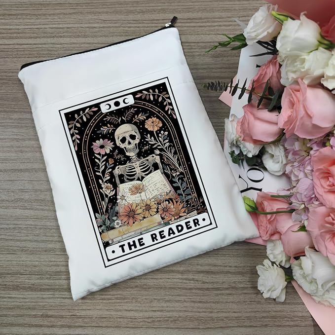 Book Sleeve with Zipper, Book Sleeve for Book Lovers, The Reader Tarot Card Book Sleeves, Book Pouch Kindle Protector, Gifts for Women Teacher Librarian Bookworm Bookish (White-B, Large)
