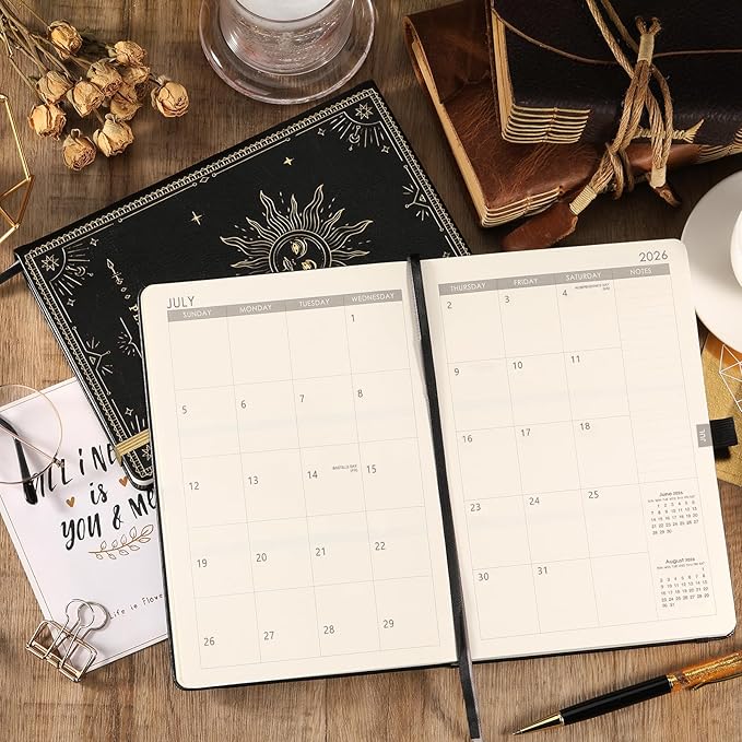 2026 Planner - Weekly Planner 2026, Jan. 2026 - Dec. 2026, 5.75" x 8.25", 2026 Weekly and Monthly Planner, Faux Leather planner 2026 with Back Pocket & 40 Notes Pages - The Sun
