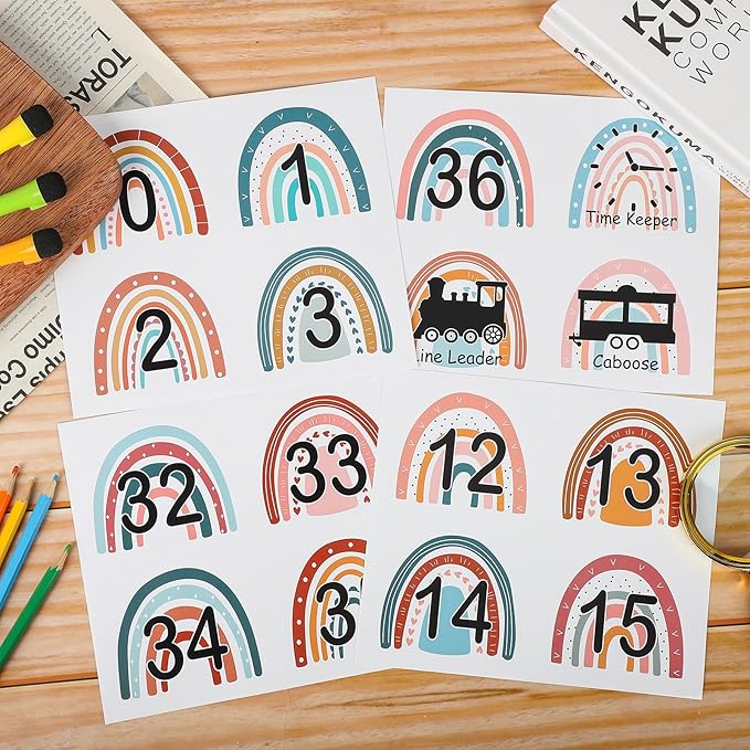 COCHIE 4" Number Stickers Boho Classroom Decor Set, 52PCS Line up Spots for Classroom Floor Decals Sticker Labels Accents Cutouts, Back to School Preschool Kindergarten Decorations (Rainbow)