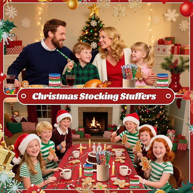 48 Pcs Christmas Pencils Set 24 Pcs Christmas Pencil Xmas Pencil 24 Pc Christmas Silicone Bracelets Silicon Wristbands Christmas Stocking Stuffers (Classic)