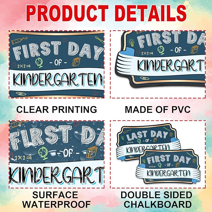 JUESMOS First & Last Day of School Sign Double Sided First Day of Kindergarte Chalkboard Style Photo Prop Signs Back to School Gifts for Kids Girls Boys Reusable First Day of Kindergarten Photo Props