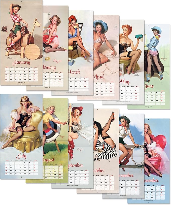 Orange Circle Studio Wall Calendar 2025-26, Pin-Up Girls, Large Monthly Planner, Hanging Organizer, Cute, Aesthetic Calendar Book for Home, Work or School Planning, Wall Calendars, 12” x 12”