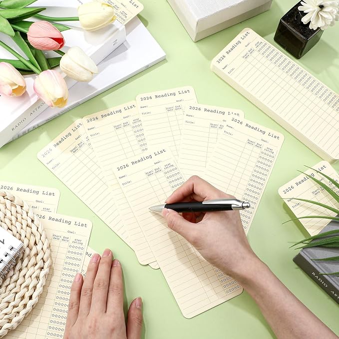 60 Pcs 2026 Reading Log Bookmark 3 x 7.9 Inch Reading List Bookmark Book Lovers Gifts Beige Library Book Tracker Notecards for Teachers Students Supplies School Library Accessories