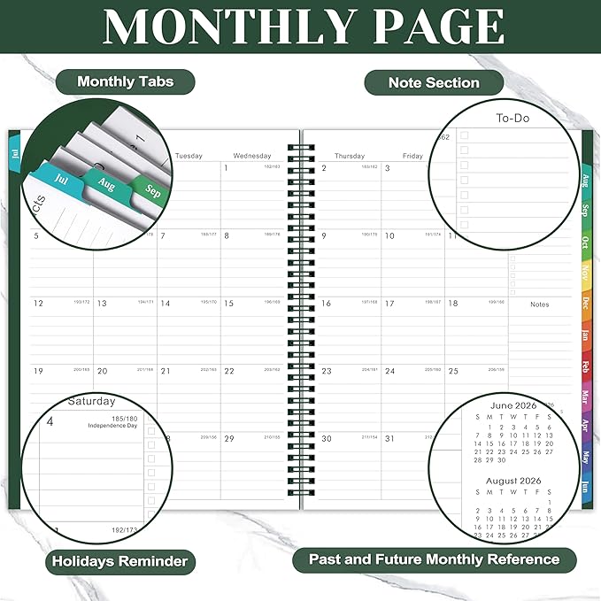 Planner 2026-2027 - Academic Planner 2026-2027, Jul.2026 - Jun.2027, 9"×11", 26-27 planner weekly and monthly with Inner Pocket, Colorful Tabs, Twin-wire Binding - Emerald