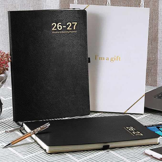 Planner 2026-2027 - JUL 2026 - JUN 2027, Planner Weekly and Monthly, Planner 2026-2027, 8.5" x 11", Leather Cover Planners with Thick Paper, Back Pocket with Notes Pages, Black