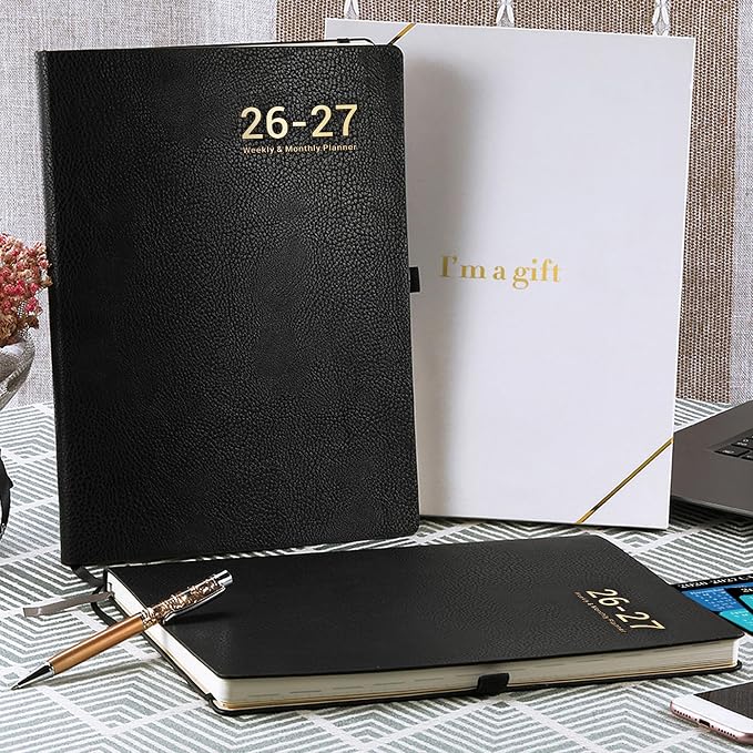 Planner 2026-2027 - Jul 2026 - Jun 2027, Planner Weekly and Monthly, Calendar Planner 2026-2027, 8.5" x 11", Leather Cover Planner with Thick Paper, Back Pocket with Notes Pages, Black
