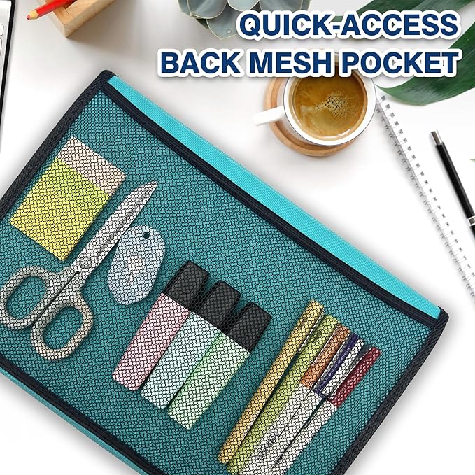 H4D 13-Pocket Accordion File Organizer with Mesh Pocket, Expanding File Folder with Tabs, Expandable Document Organizer for Home Office School, Letter Size, Teal