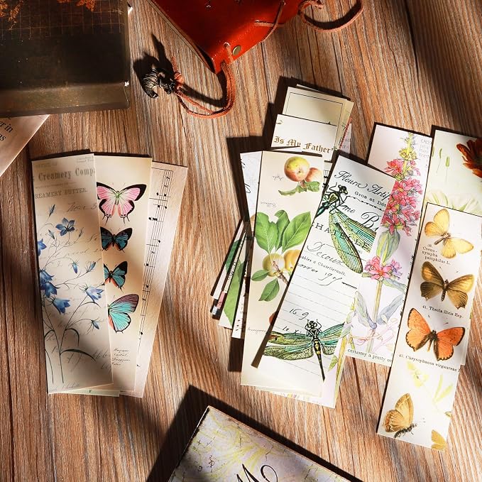 30 Pcs Vintage Bookmarks Aesthetic Cute Pretty Paper Bookmarks for Book Lovers Butterfly Flower Plant Bookmark for Women Elegant Pattern Book Markers for Reading Fantasy Natural Style Book Accessories