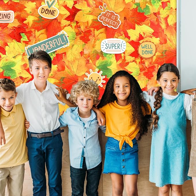 Mindsoft Bulletin Board Paper 48'' x 107'' Class Boards for Classroom Bulletin Boards Everyone is Welcome Classroom Board Decor Pillows Curtains Crafts(Fall Leaves,1 Pc)