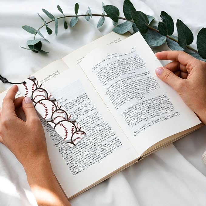 Baseball Ball 5pcs Wood Bookmarks with Tassel for Planner Reading Book Lovers Accessory Readers Men Women 4.6 X 1.2 Inch