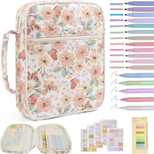 Bible Cover Case for Women Large Bible Cover with Durable Handle Quilted Bible Carrying Case for Girls Bible Study Supplies Accessories (Autumn Butterfly Bloom, Autumn Butterfly Bloom)