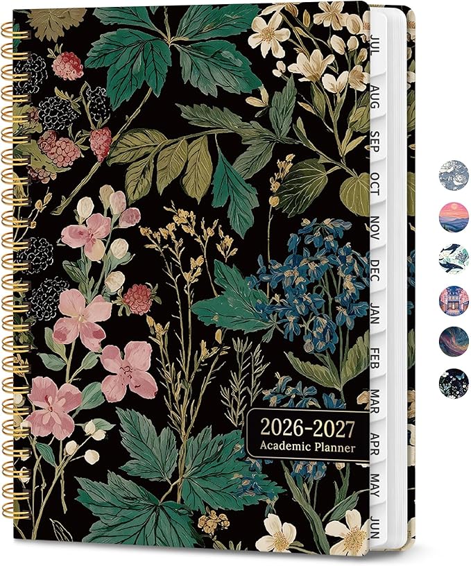 2026–2027 Academic Planner, Weekly and Monthly Planner for Women, July 2026 - June 2027, Pretty Hardcover 2026–2027 Academic Planner with Tabs, Inner Pocket, Spiral Bound, Perfect Office Home School Supplies - 6.3" x 8.5", Forest Botanica