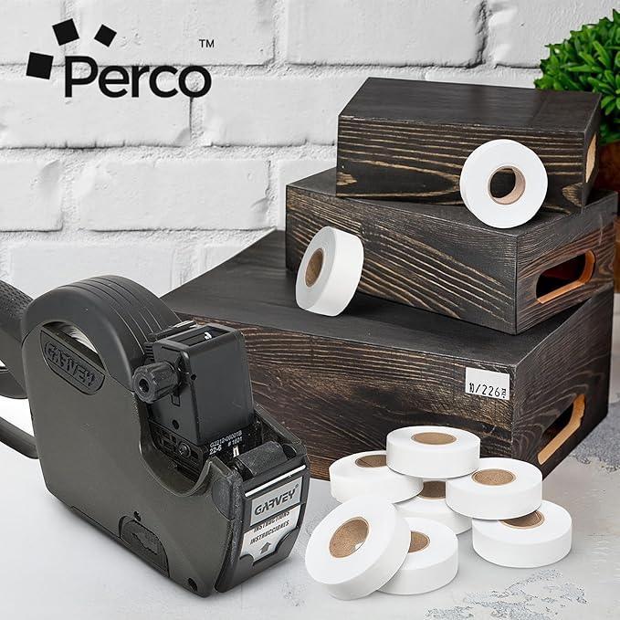 Perco 2212 White Pricing Labels for Garvey Contact 22-6/22-7/22-8 Price Gun - 36 Rolls, 44,000 Pricemarking Labels - with Bonus Ink Roll