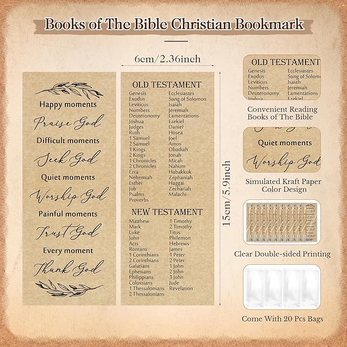 Gueevin 20 Sets Christian Party Favors Gift Bulk Church Father's Day Sunday School Teacher Graduation Bible Verse Bamboo Pen Prayer Religious Bookmarks Scripture Silicone Keychain (Inspirational)
