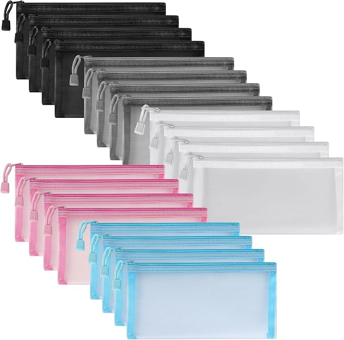 20 Pack Multicolored Zipper Mesh Pouch, Zipper Pencil Pouches Pen Bags, Multipurpose Travel Bags for Cosmetic School Office Supplies and Travel Accessories, 10 Colors (Assorted E)