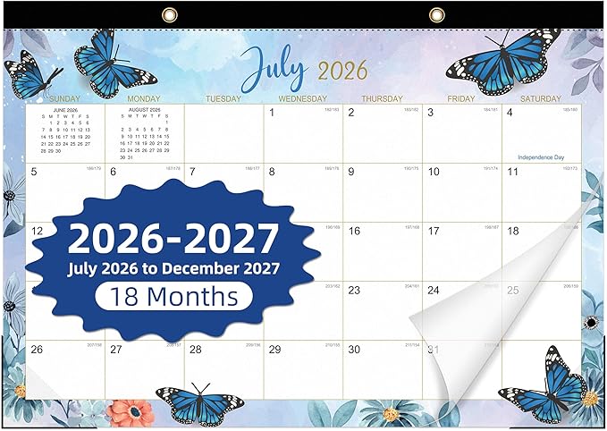 Tcamp Desk Calendar 2026-2027, Large Desktop/Wall Monthly Calendar (Jul. 2026 - Dec. 2027) 17'' x 12'' School Year Wall Desk Planner for Teacher Family School Office Supplies (Butterflies)