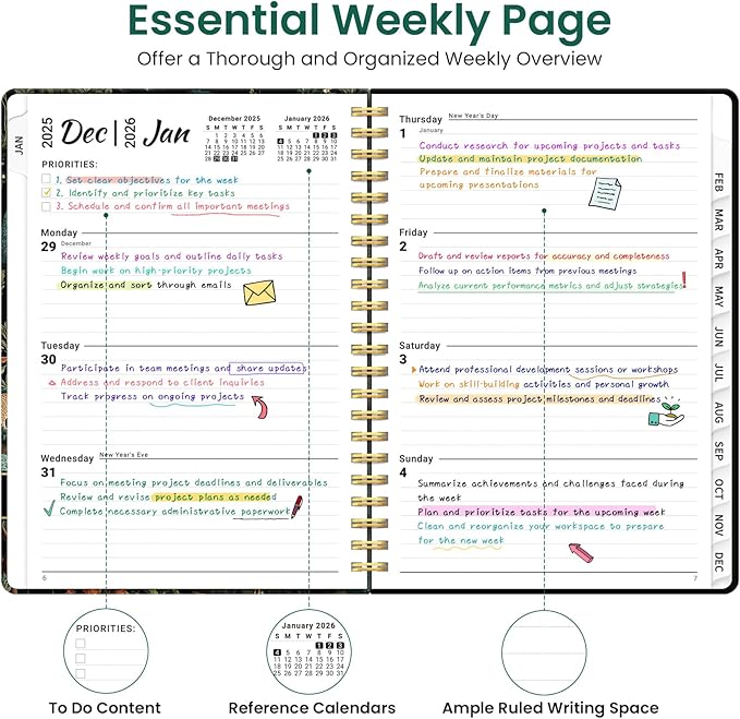 2026 Planner, Weekly and Monthly Planner for Women, Jan 2026 - Dec 2026 Pretty 2026 Calendar Planner with Monthly Tabs, Inner Pocket, Spiral Binding, Perfect for Office Home School - 6.3" x 8.5", Jungle Life