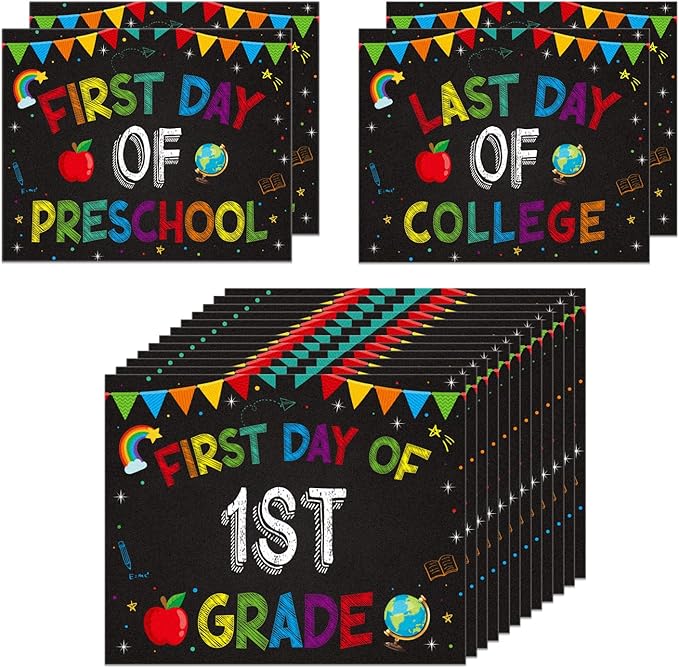 WaaHome First and Last Day of School Chalkboard Sign - 8''x10'' Back to School Sign First Day of Preschool Kindergarten 1st Grade to College 15 Grades Photo Prop Signs for Kids Girls Boys, Reusable