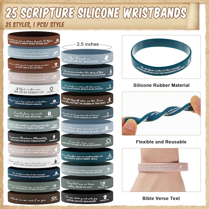 Feifeiya 25 Sets Father’s Day Christian Gifts Bulk for Men, Religious Gift Set with Bible Verse Pens, Scripture Wristbands, Bible Emergency Numbers Bookmarks, Gift Bags for Dad Grandpa Church