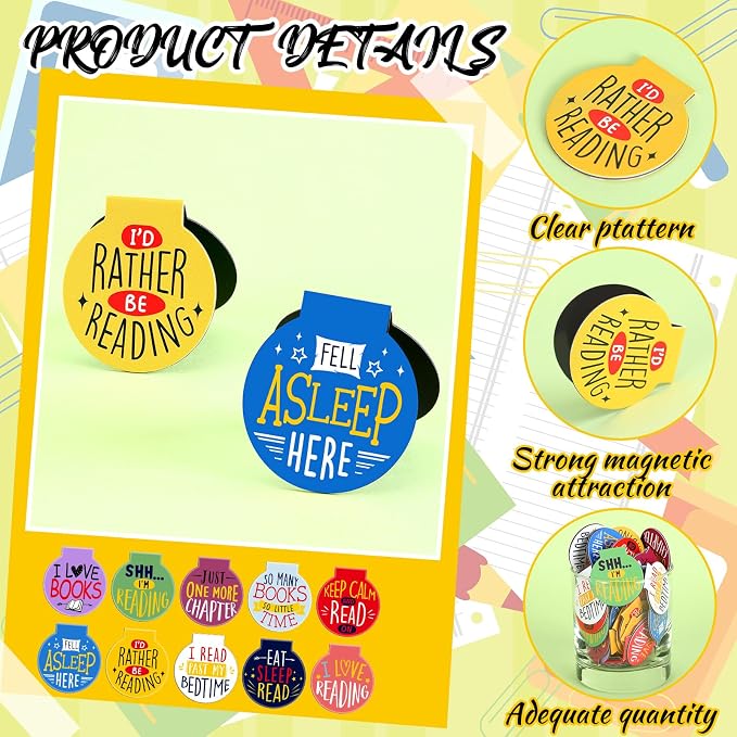 AmazingSpark 20 Pcs Magnetic Bookmarks Bulk Magnet Reading Book Marker Clips Students Motivational Awards for Office Classroom Book Lover Gifts