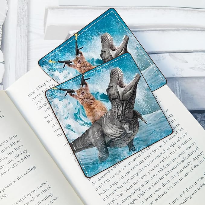 2 Pack Funny Cat and Shark Leather Book Corner Bookmark, Durable Handmade Reading Accessories - Gifts for Readers, Women, Men, Teachers, Students 2