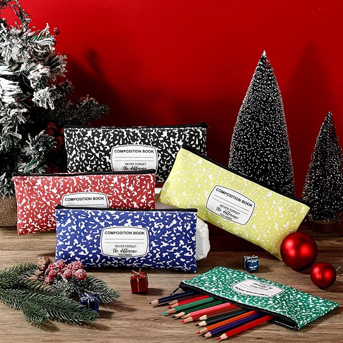 Epakh 15 Pcs Teacher Pencil Case Pouch 8.7 x 3.9 Inches Composition Teacher Appreciation Gifts Portable Pencil Bag with Zipper Multipurpose Cute Pen Pouch for Teachers Stationery Organizer (Vintage)