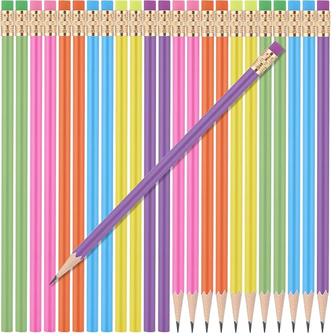 24 Pcs Round Pencils with Eraser 2 HB Cute Pencils Bulk for School Graphite Wood Color Unsharpened Pencil for Drawing Sketching Wedding School Teacher Supplies Student Reward(Rainbow Colors)