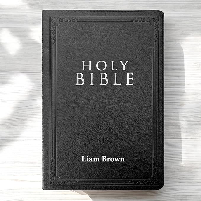 Faux Leather Custom KJV Holy Bible Personalized with Name | Small Text | King James Version Gift and Award Bible for Religious Occasions, Black