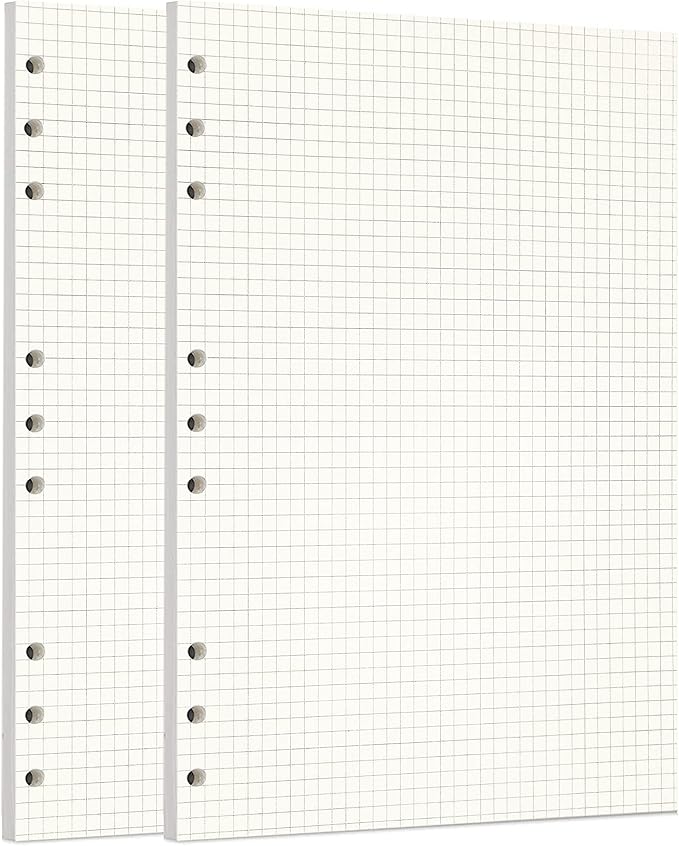 Zelten 2 Pack B5 90 Sheets/180 Pages Squared Loose Leaf Punched Paper Refills Paper for 9 Hole Binder Personal Organizer Diary Notebook Refillable Planner