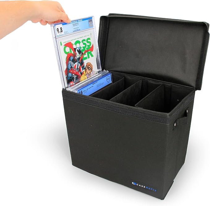 CASEMATIX Graded Comic Book Storage Case Fits up to 28 CGC Graded Comics, Lightweight Comic Book Bin with Three Removable Comic Book Box Partitions