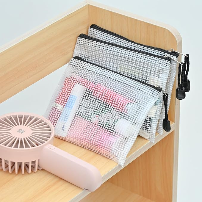 D-KINGCHY 24Pcs Zipper Storage Bags, Plastic Mesh Zippered Pouch for Organization, Waterproof Versatile Bags for Office Supplies School Travel (A6 Size 6.3''x4.7'', Black Zipper)