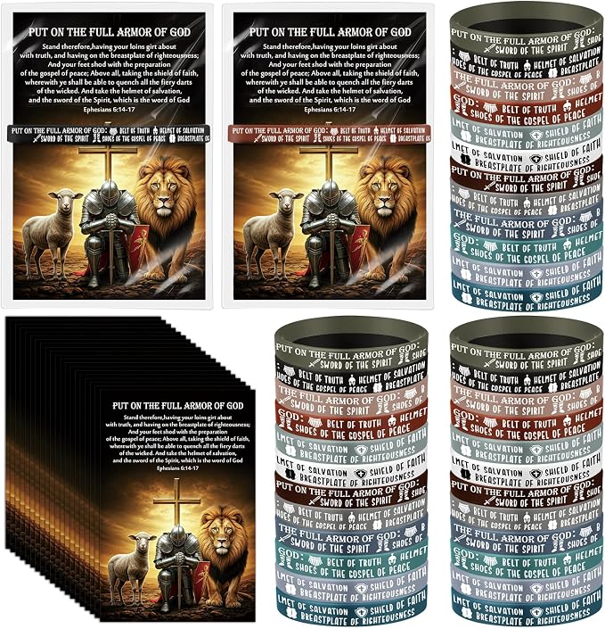 Wavwavw 36 Sets Put on The Full Armor of God Gifts Bulk Christian Fathers Day Bible Verse Wristband Bracelets Bookmarks Templar Knight Religious Supplies for Sunday School (Multicolor)
