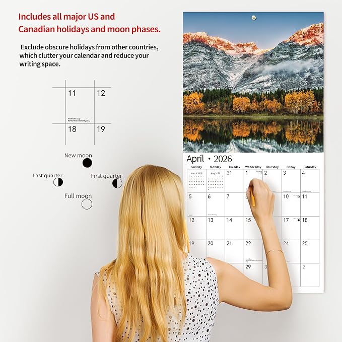 2026 Wall Calendar, 14 Months Wall Calendar Wild & Beautiful Rocky Mountains, November 2025 - December 2026, 12" x 18.2" Opened, Spiral Bound Monthly for Kids Teen Organizing & Planning