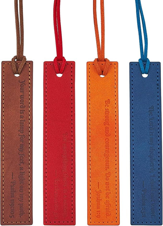 4PCS Bible Verse Bookmarks, Leather Christian Bookmark with Inspirational Scripture, Religious Gifts for Men, Bible Study Accessories