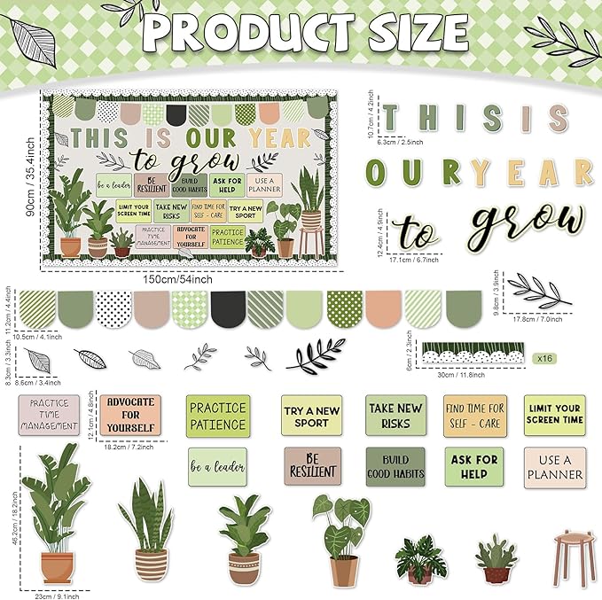 gisgfim This is Your Year Bulletin Board Decorations Greenery Plant Paper Cutouts Eucalyptus Inspirational Bulletin Board Set for Welcome Back to School Nursery Chalkboard Door Wall Decor Supplies