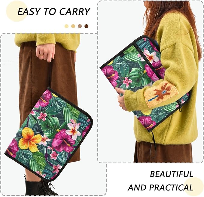 13 Pockets Expanding File Folder Hawaii Floral Palm Leaves Accordion File Organizer A4 Letter Size Paper Document Storage Zipper Expandable Folders with Labels