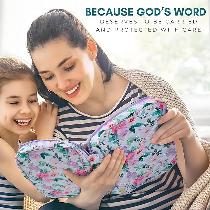 Quilted Bible Case for 6.5 X 9.5 inch Books, Bible Carrying Case for Women, Pink Bible Cover
