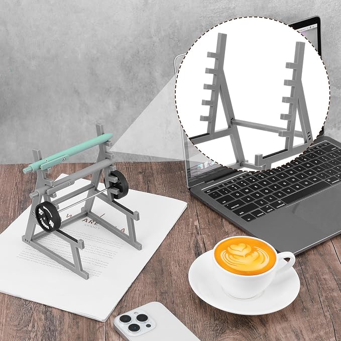 Ymapinc Small Squat Rack Pen Holder, Mini Barbell Holder for Desktop Decor Fun Office Desk Accessories for Men Weight Lifting Bench Style Pencil Organizer for Fitness Enthusiasts