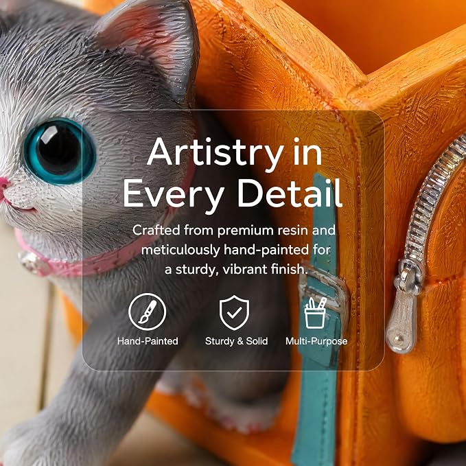 Cute Lucky Cat Pen Holder for Desk, 2026 New Cat Pencil Holder, Cat Lover Gifts for Women, Cat Desk Accessories Decor for Home Office School, Gifts for Cat Lovers