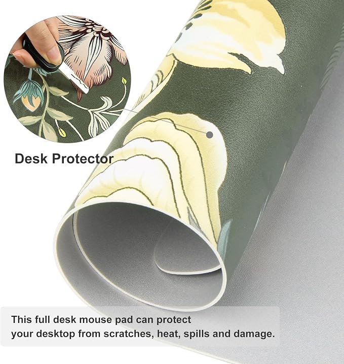 Colorful Star Large Mouse Pad, PU Leather Waterproof Desk Mat, Computer Gaming Mouse Pad, XXL Table Mousepad Non Slip Full Desk Pad for School Office Home 31.5" x 15.7" - Vintage Bold Flowers