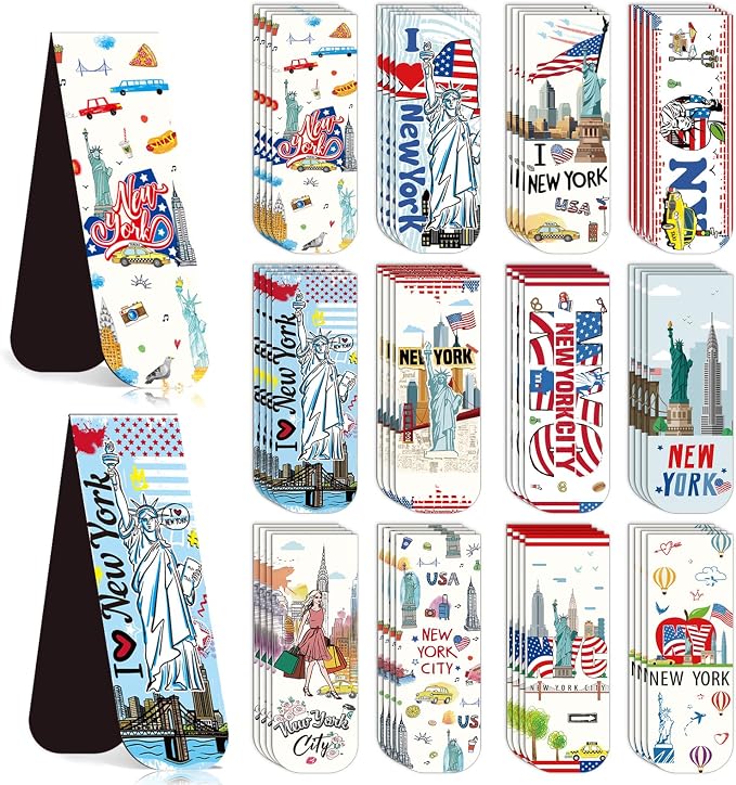 New York Magnetic Bookmark Gifts - Wxiben 48PCS City Travel Magnetic Bookmarks NYC Book Marks Magnets USA City Page Marker Clip for Women Book Lovers Traveler Students Teacher New York Souvenirs Gift