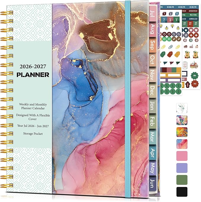 Academic Planner 2026-2027, Weekly and Monthly Calendar Planner from July 2026 - June 2027, 8.5" x 11" A4 Large Daily Agenda Book with Tabs, Flexible Cover, College School Organizer for Student Teacher, Watercolor