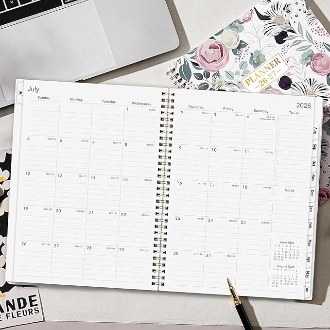Planner 2026-2027 - Academic Planner 2026-2027, Jul. 2026 - Jun. 2027, Weekly and Monthly with Tabs, 26-27 Calendar Planner, 9" x 11", Back Pocket + Thick Paper + Twin-Wire Binding - Petunia