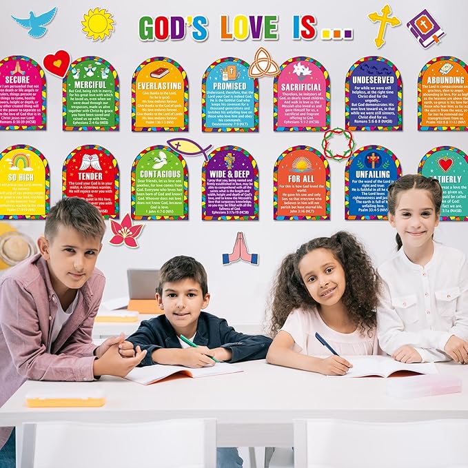 EDENCOME R 49 PCS Spring Bulletin Board Decorations - Christian Bulletin Board Decorations Religious Classroom Decor Sunday School Decor Easter Classroom Decorations for School Home Church Supplies