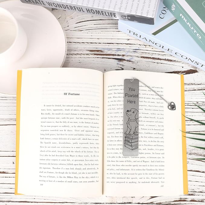 Tinoaly Dog Book Markers, Stainless Steel You Paused Here Dog Bookmark Funny Cute Bookmark with Gift Box for Women and Men Retriever Gift Reading Accessory (Style 2)