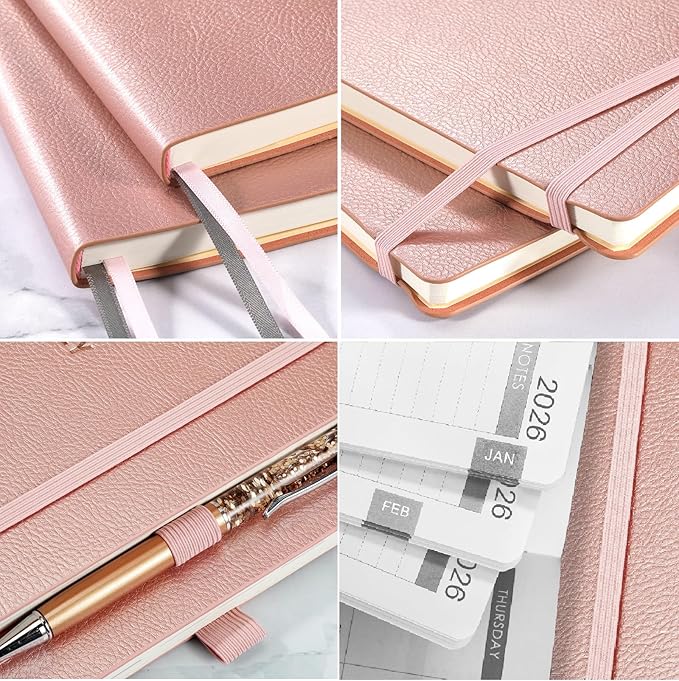 2026 Planner - Jan 2026 - Dec 2026, 8.5" x 11" 2026 Planner Weekly and Monthly, Pen Holder, Pocket, 25 Notes Pages, Faux Leather Cover, A4 Premium Paper - Pink
