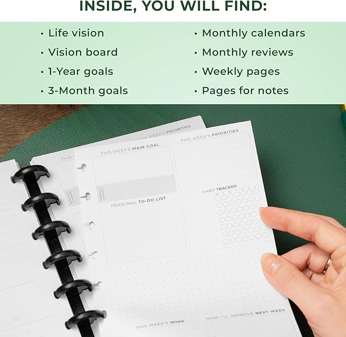 Clever Fox Disc-Bound Weekly Planner – Undated Monthly Notebook with Habit Tracker, Productivity Journal – Life, Work & Goal Organizer, 6.5 x 8.4" (Forest Green)