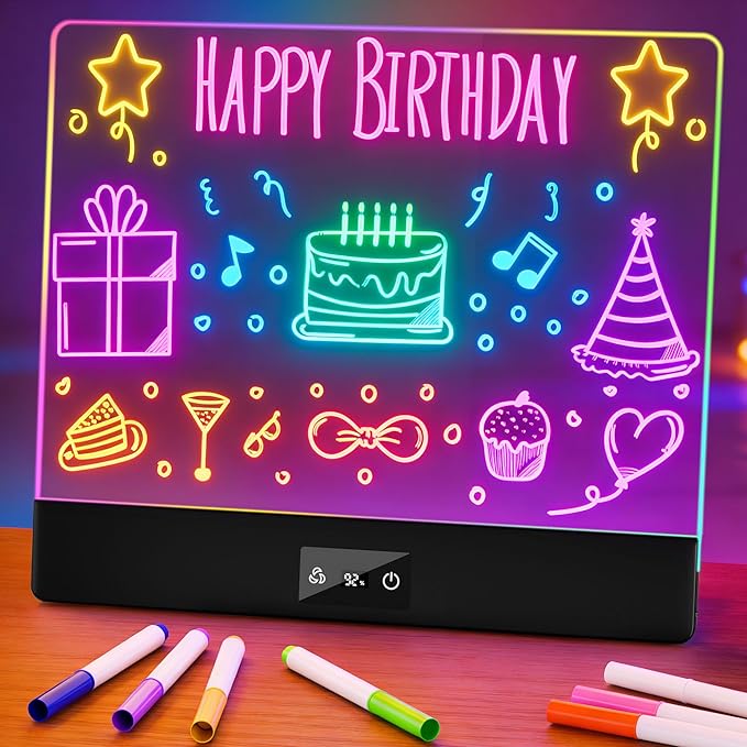 Bawaslom Rechargeable Doodle Glow LED Drawing Board for Kids,11.8"×10.3" Magic Neon Light Up Drawing Tablet,8 Colors & 4 Modes,Built-in Stand Note Board,Creative Toys Gifts for Girls & Boys,Black