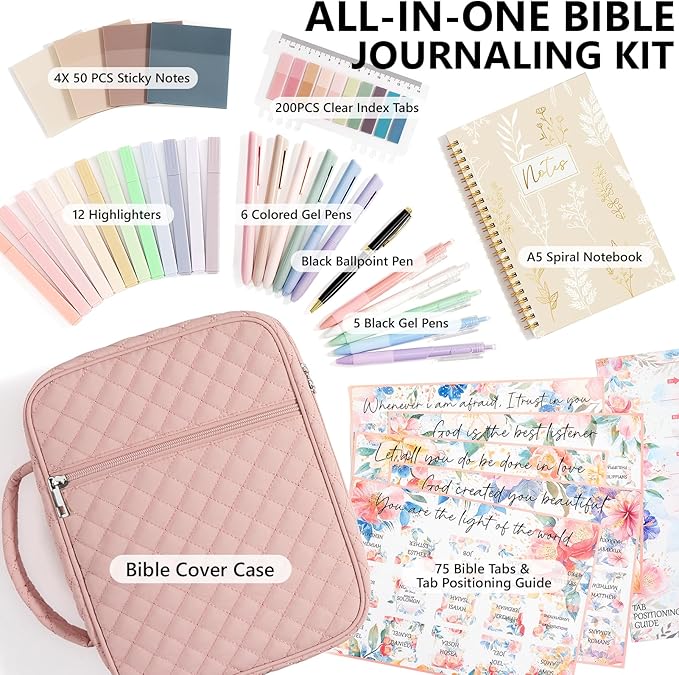 Bible Cover Case for Women Large Bible Bag, Bible Study Supplies Journaling Kit Quilted Church Bag with Handle, Puffer Book Carrying Case w/Tabs Accessories Mothers Day Christian Gifts for Women Mom