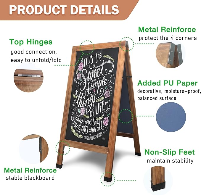 SELEAD Magnetic A-Frame Chalkboard Easel Sign - Large 40" x 20" Rustic Sandwich Chalk Board Signs Outdoor Double Sided Sidewalk Pizarra for Business, Wedding, Menu